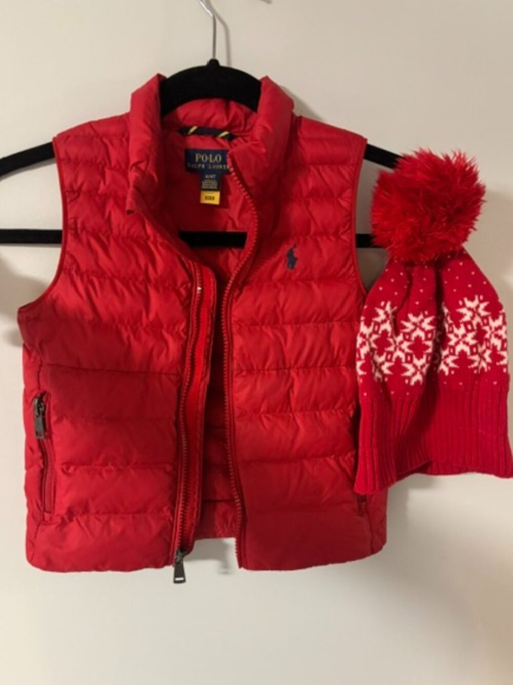 Polo RL Kids Red Puffer Vest with Matching Hat- Size 5T